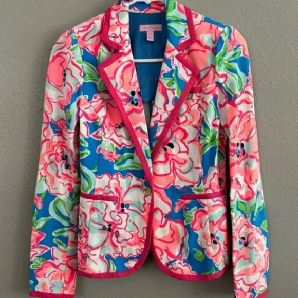 Lilly Pulitzer Malibu Blazer Jacket Lucky Charm Print Sz Lg MSRP$ 198 - Picture 3 of 16